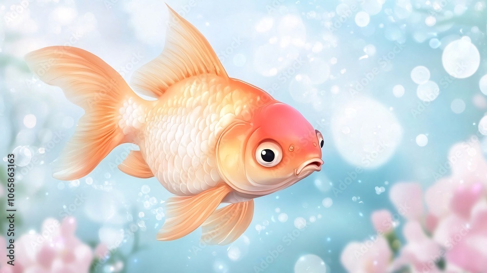Fototapeta premium Goldfish in Aquarium: A Serene Underwater Scene