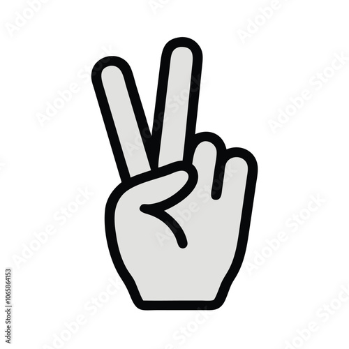 Black and White Peace Sign Line Icon, Minimalist line drawing of a hand making a peace or victory sign with two raised fingers, outlined in black on a white background.