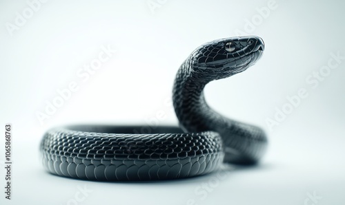 Close-up of a coiled black snake with detailed scales photo