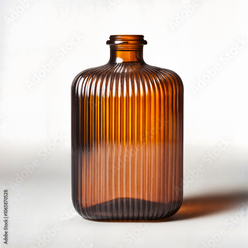 Glass tinted bottle, white background, fluted glass