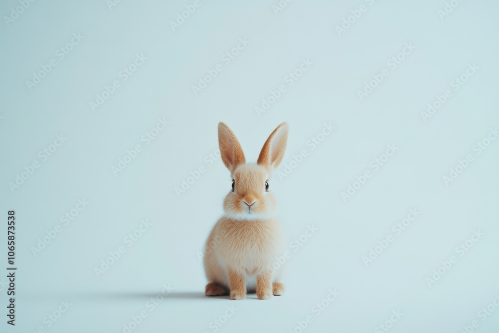 Obraz premium Adorable rabbit sitting on a light blue background