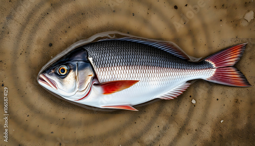 Top view of freshly caught kob jewfish lying at wet market of harbour highlighted by white, png photo