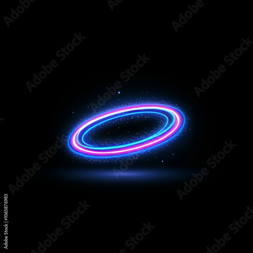 A circle of midnight blue shining dust spots with a magical effect, digital and futuristic