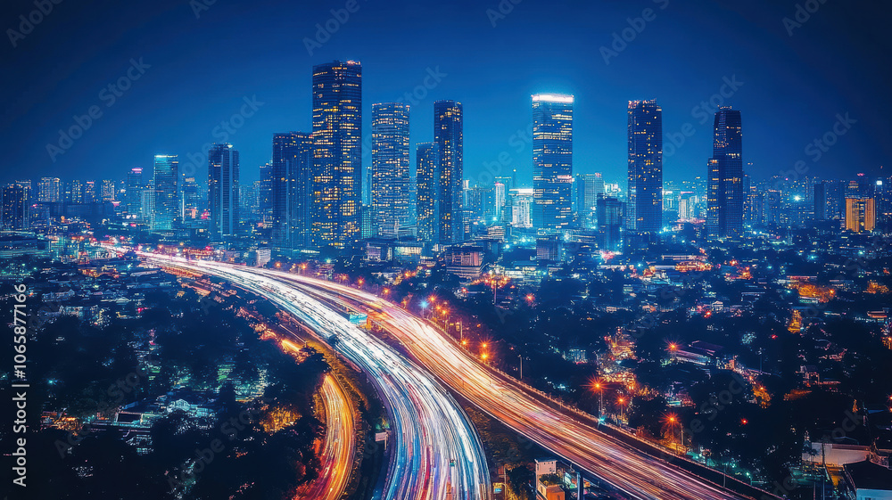 Fototapeta premium Long exposure light streaks on urban roads