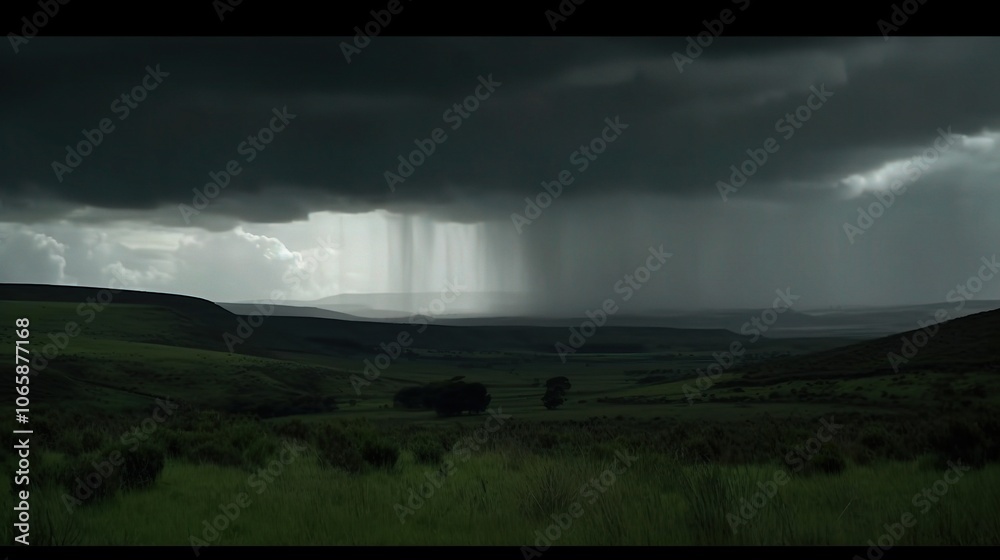 Fototapeta premium Dramatic Storm Over a Lush Green Landscape
