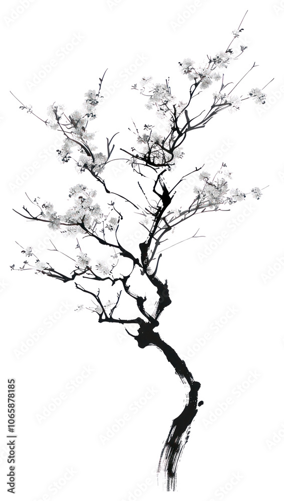 Fototapeta premium PNG Sakura tree blossom black white.