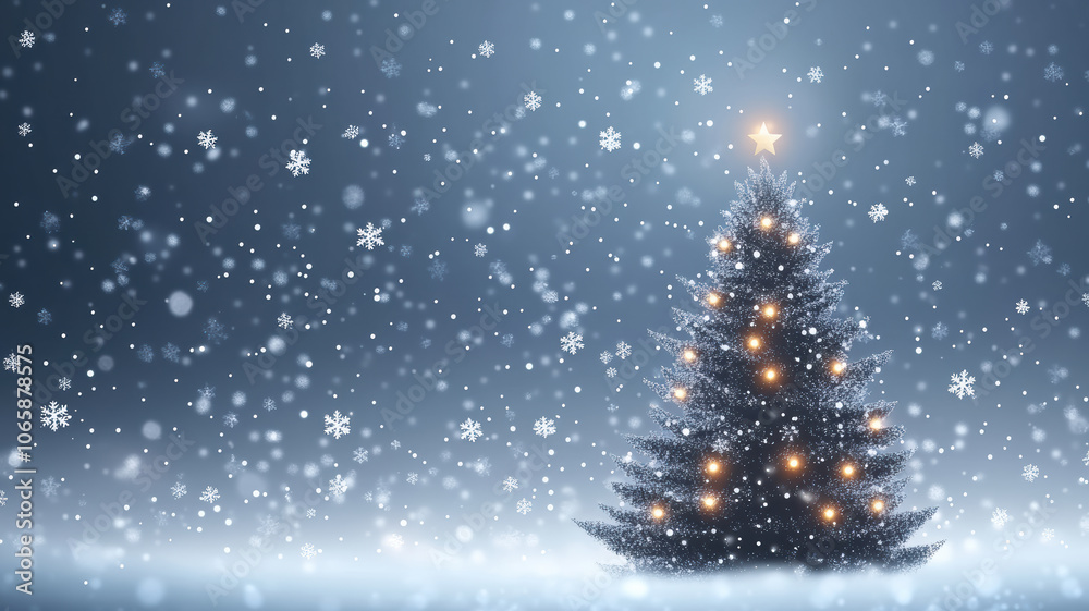 Christmas tree illustration with glowing snowflakes Christmas tree illustration with glowing snowflakes