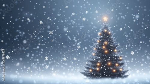 Christmas tree illustration with glowing snowflakes