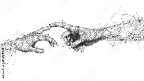 Hand united together form lines, triangles and particle style design. Illustration vector photo