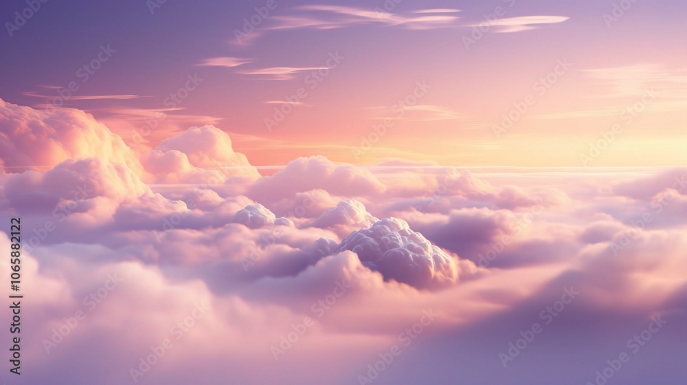 Obraz premium Serene Sunset Over Soft Clouds in 3D View