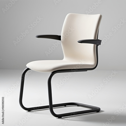 Minimalist Cantilever Desk Chair – A desk chair with a cantilever base, featuring a simple, upholstered seat and backrest that offers ergonomic support, on a white background. photo