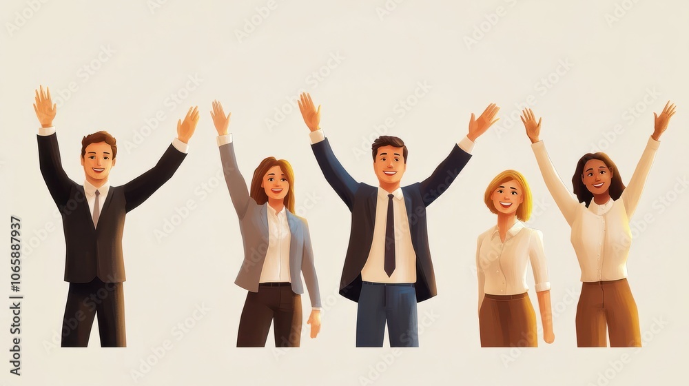 Obraz premium Successful business team winner give five. Team building. Copy space for text.
