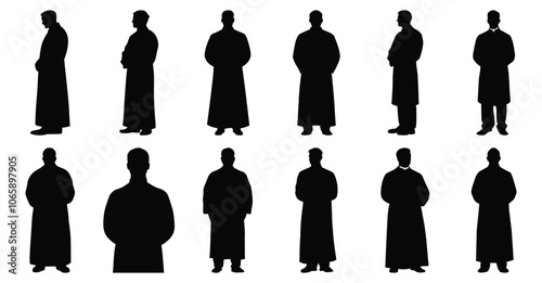 Pastor silhouettes set, priest pack of vector silhouette design, isolated background.