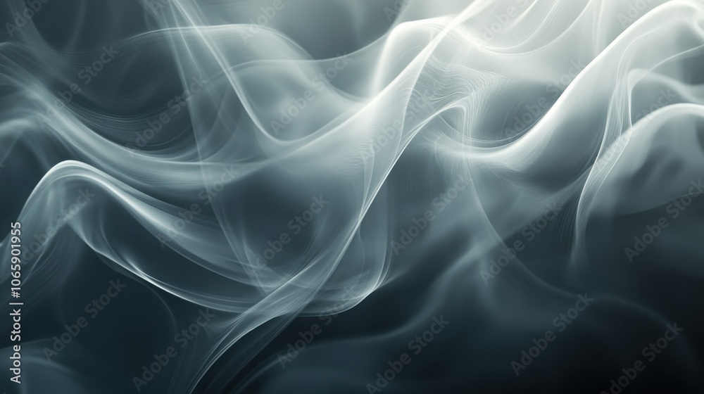 Fototapeta premium Mysterious wisps of smoke elegantly undulate in soft, flowing patterns against a dark background, creating an ethereal atmosphere