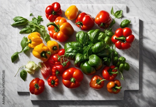 vibrant colorful ingredients showcased clean background eye catching arrangement culinary inspiration, fresh, natural, organic, healthy, aesthetic, food