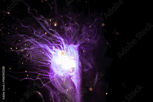 A bright flash of light and a sheaf of sparks in a cloud of smoke. Miniature Universe. Design elements for invitation, wedding cards, greeting cards, Silvester day, christmas decoration.