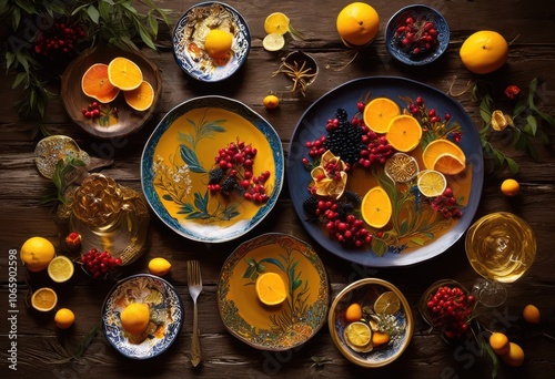 colorful beautifully arranged mead plates featuring variety handcrafted garnishes delightful visual feast, artisan, presentation, design, vibrant, food