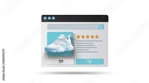 Online shopping and e-commerce application animation. Sneaker rating and adding to cart animation