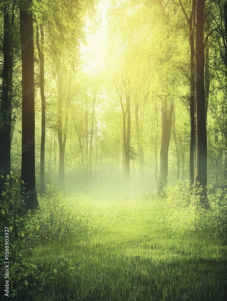 Fototapeta premium Sunlit Forest Path: Tranquil Woodland Scene