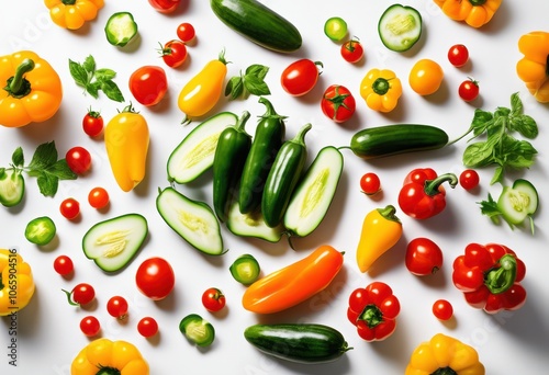 Wallpaper Mural bright fresh vibrant ingredients arranged clean minimalist background striking visual presentation, colorful, veggies, fruits, herbs, spices, nature Torontodigital.ca