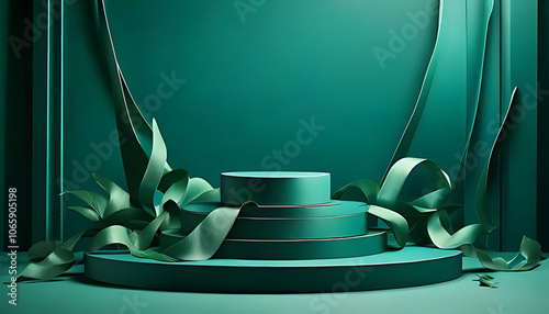 viridian background features podium ribbon product display photo
