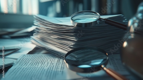 A detailed view of a neatly arranged stack of official paper

 photo