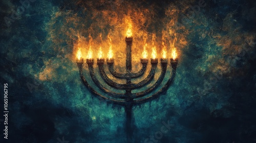 Hanukkah Menorah Candle Lighting in Traditional and Cozy Holiday Setting photo