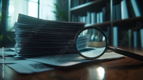 A detailed view of a neatly arranged stack of official paper

 photo