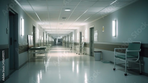 Empty Hospital Corridor with Modern Lighting