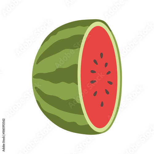 Watermelon halved circle. Hand drawn cartoon summer fruit illustration.