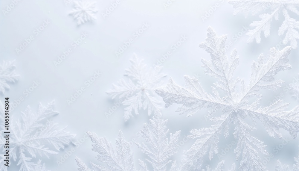 Obraz premium Frosty snowflakes background with delicate patterns on a pure white frosty backdrop