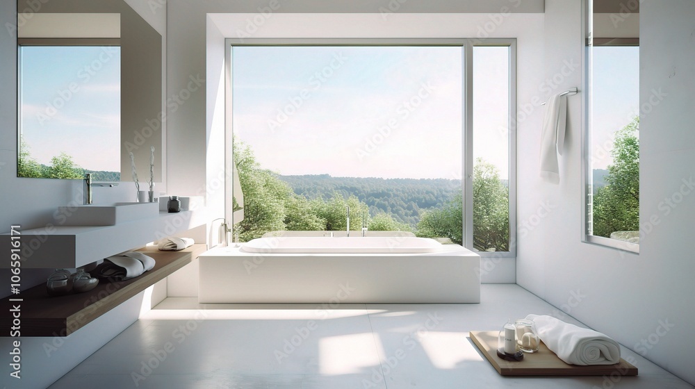 Fototapeta premium Modern Minimalist Bathroom with Scenic View