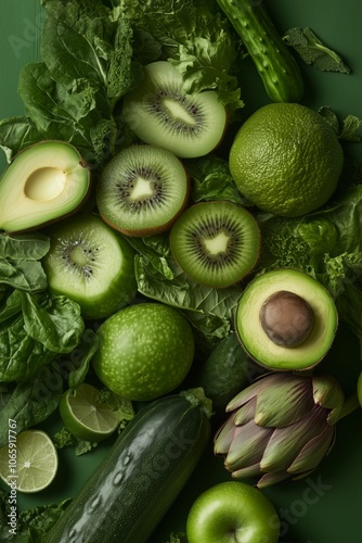 Fresh green fruits and vegetables: a vibrant array of nature's healthy offerings