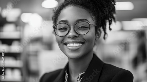 Woman with glasses smiling photo