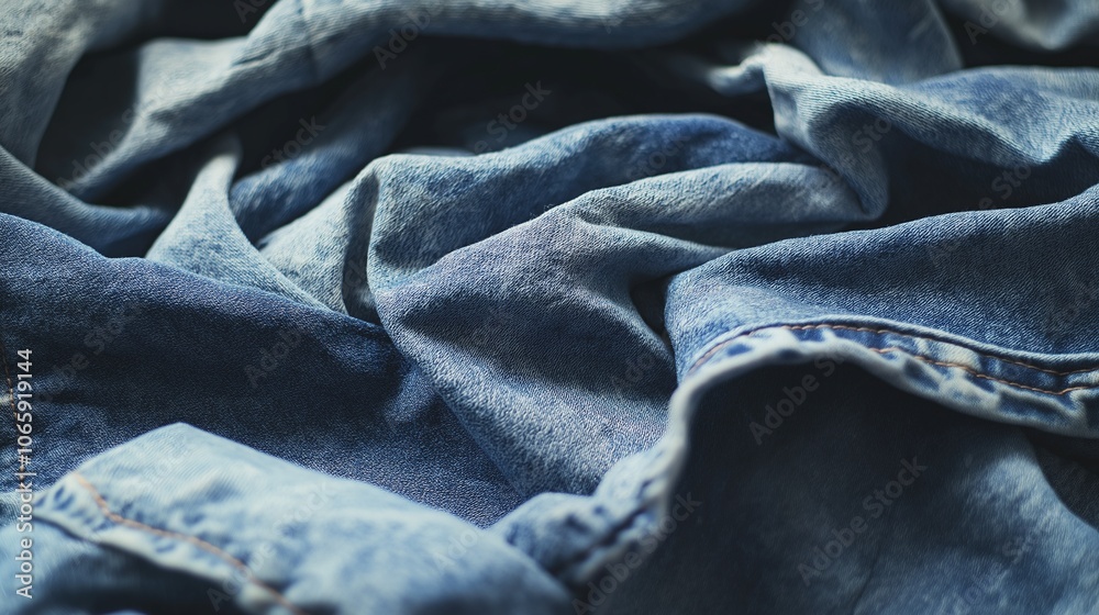 Fototapeta premium Close-Up of Wrinkled Blue Denim Fabric Texture for Background or Textile Concept