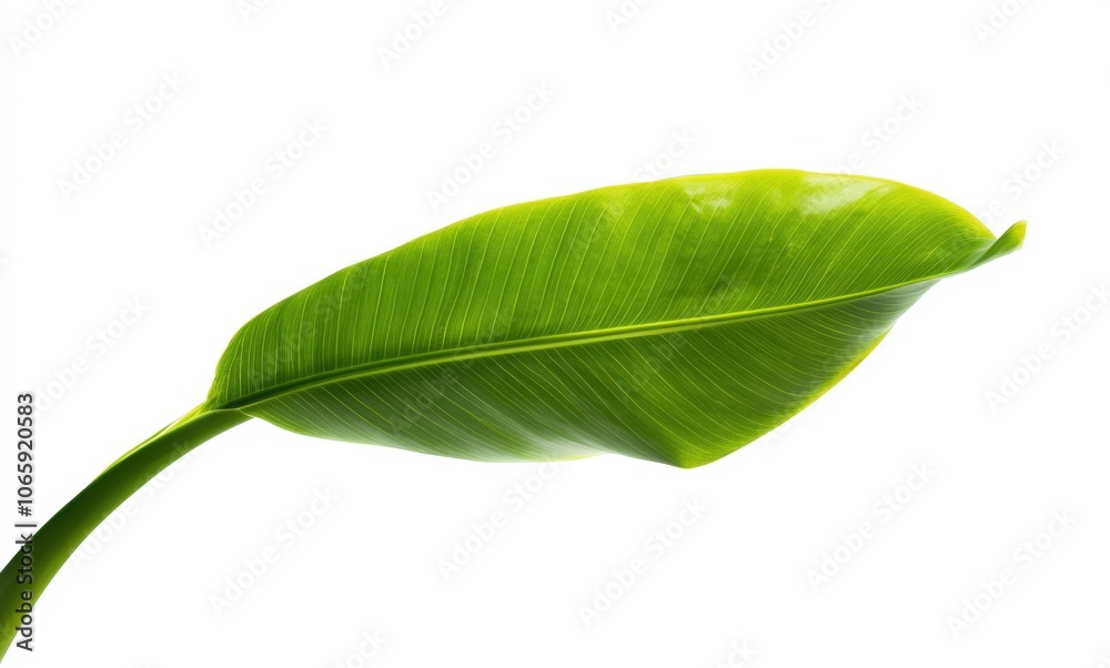 Fototapeta premium Close-up of a vibrant green banana leaf against a white background