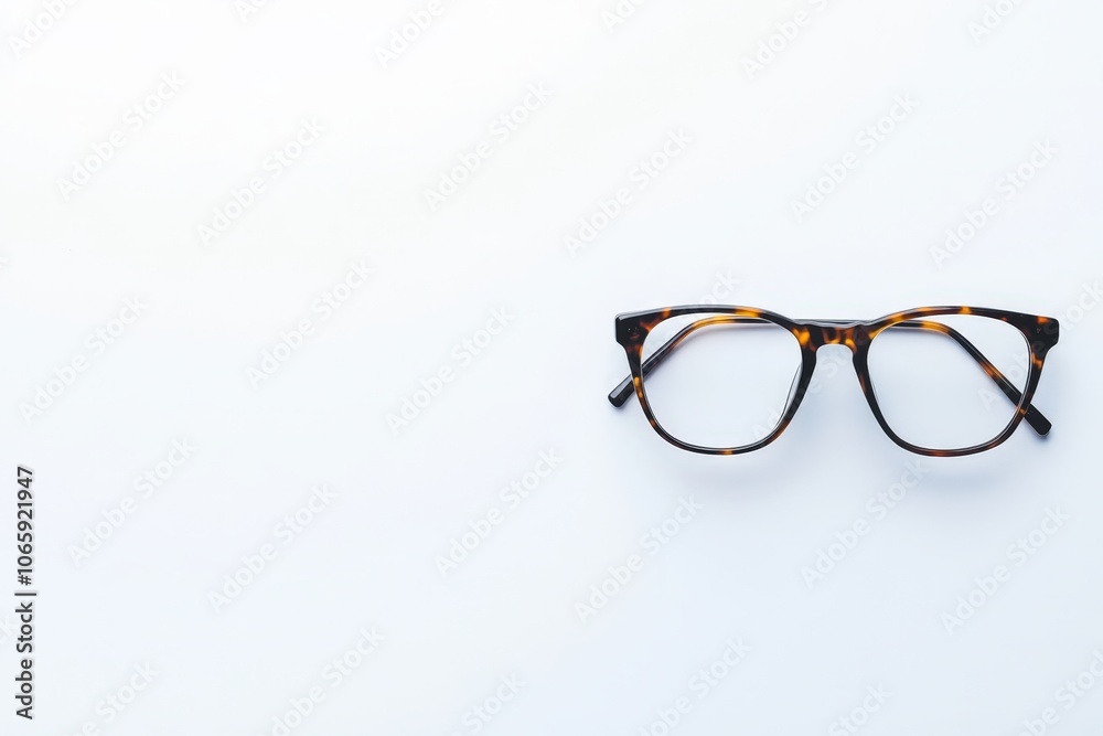 Stylish tortoiseshell eyeglasses on a plain white background