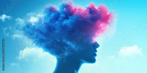 Wallpaper Mural Colorful smoke billows from a silhouetted figure's head against a bright blue sky Torontodigital.ca