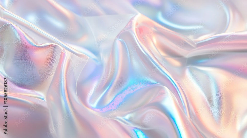 Fototapeta premium Flowing Metallic glass Waves in Neon Blue and Pink on Dark Background - Abstract Design Concept