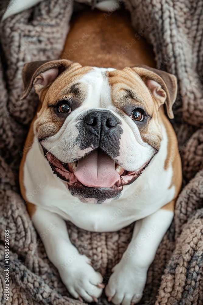 Obraz premium Smiling dog laying on a blanket