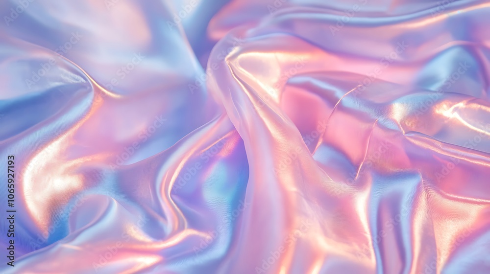 Fototapeta premium Flowing Metallic glass Waves in Neon Blue and Pink on Dark Background - Abstract Design Concept