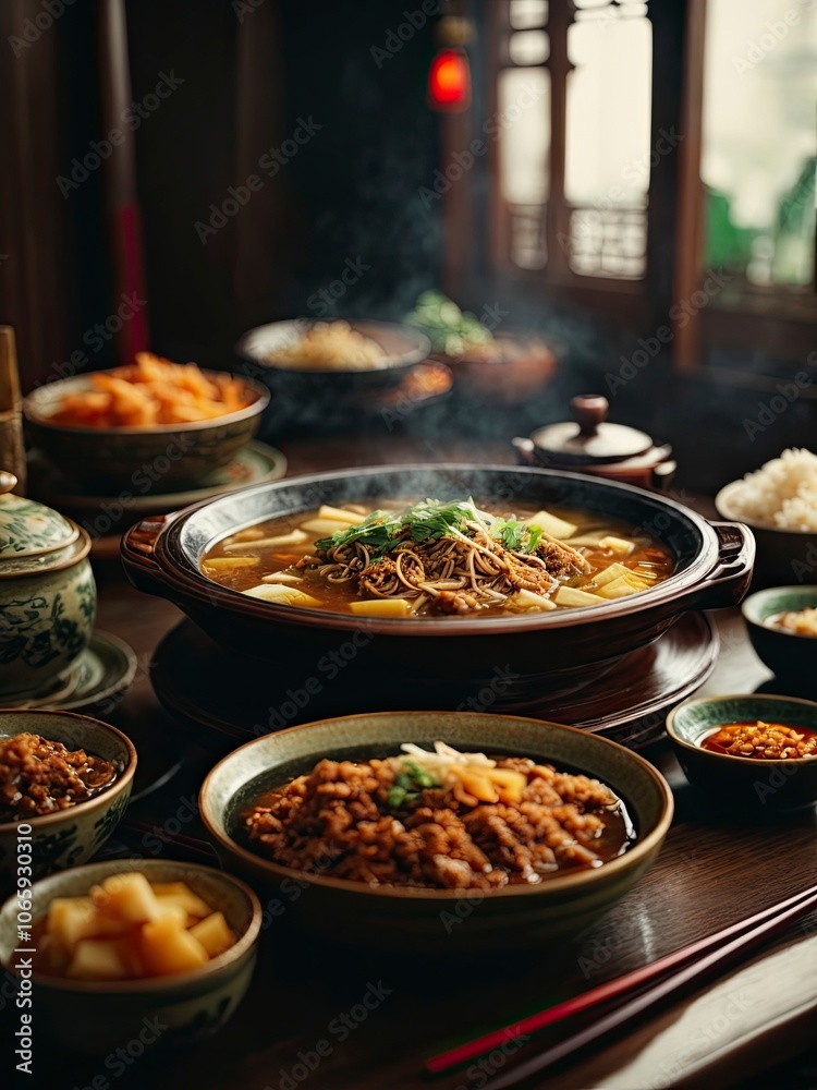 Obraz premium Aromatic Hot Pot and Delicious Dishes