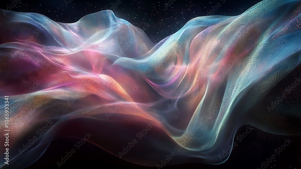 Obraz premium Flowing Metallic glass Waves in Neon Blue and Pink on Dark Background - Abstract Design Concept