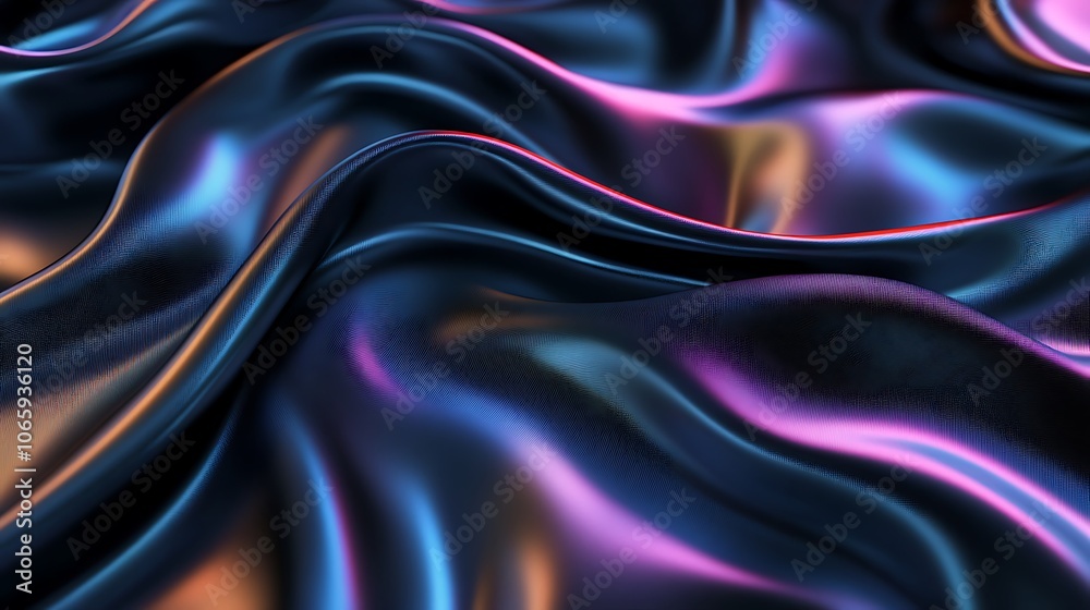 Fototapeta premium Flowing Metallic glass Waves in Neon Blue and Pink on Dark Background - Abstract Design Concept