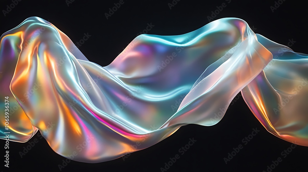 Flowing Metallic glass Waves in Neon Blue and Pink on Dark Background - Abstract Design Concept Flowing Metallic glass Waves in Neon Blue and Pink on Dark Background - Abstract Design Concept
