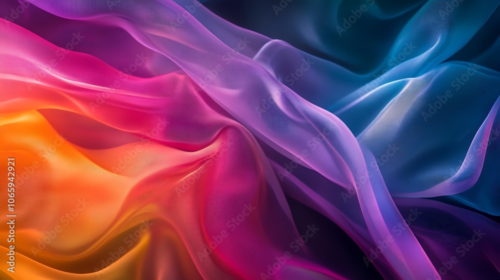 Obraz premium Flowing Metallic glass Waves in Neon Blue and Pink on Dark Background - Abstract Design Concept