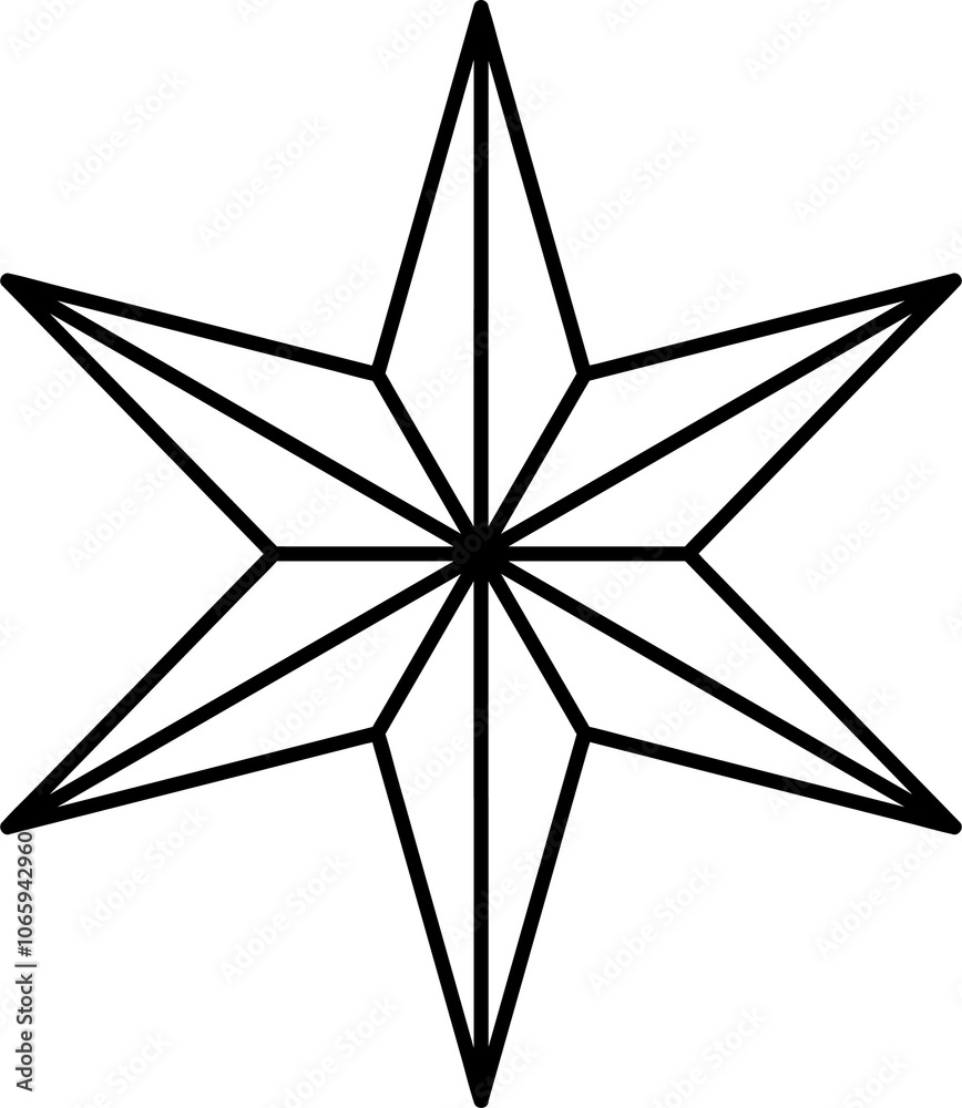 Fototapeta premium six ray star black line symbol, geometric design element