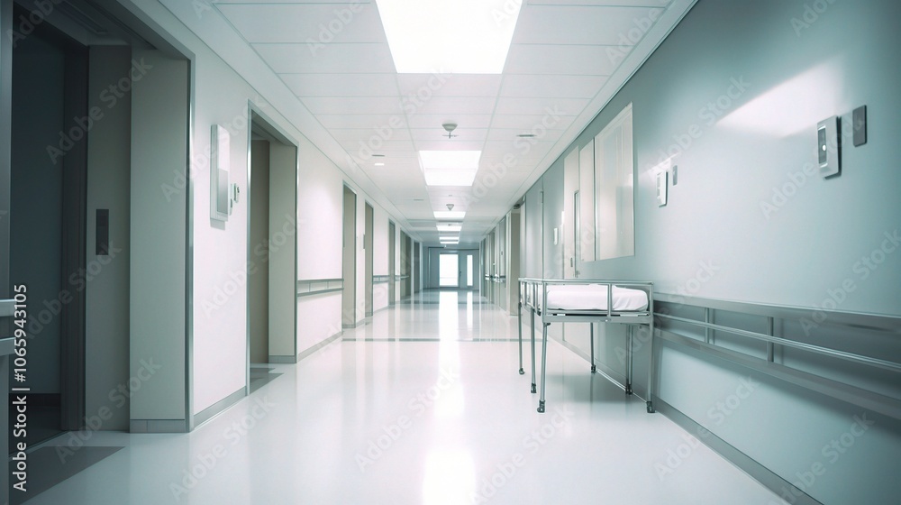 Obraz premium Clean Hospital Corridor with Medical Equipment