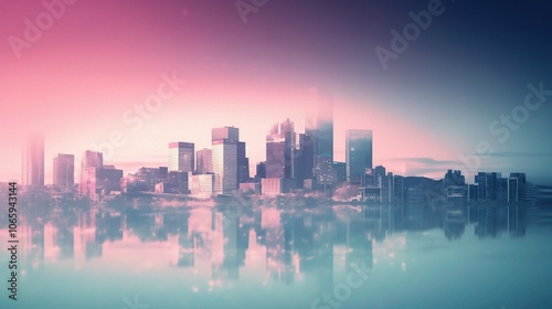 Wallpaper Mural Futuristic Cityscape with Soft Color Gradient Torontodigital.ca
