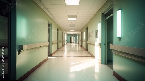 Modern Hospital Corridor with Bright Lighting